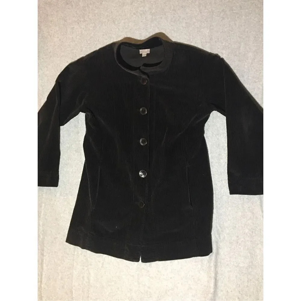 Womens J Jill Jacket Size Small Black Corduroy Button Up Capsule Wardrobe Casual